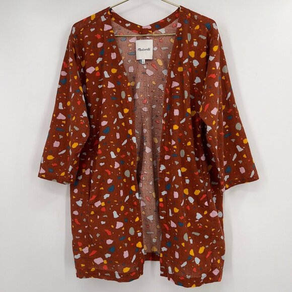 Madewell Short Robe Jacket Terazzo Bunt Umber Open Front Kimono Jacket Small - Picture 2 of 11